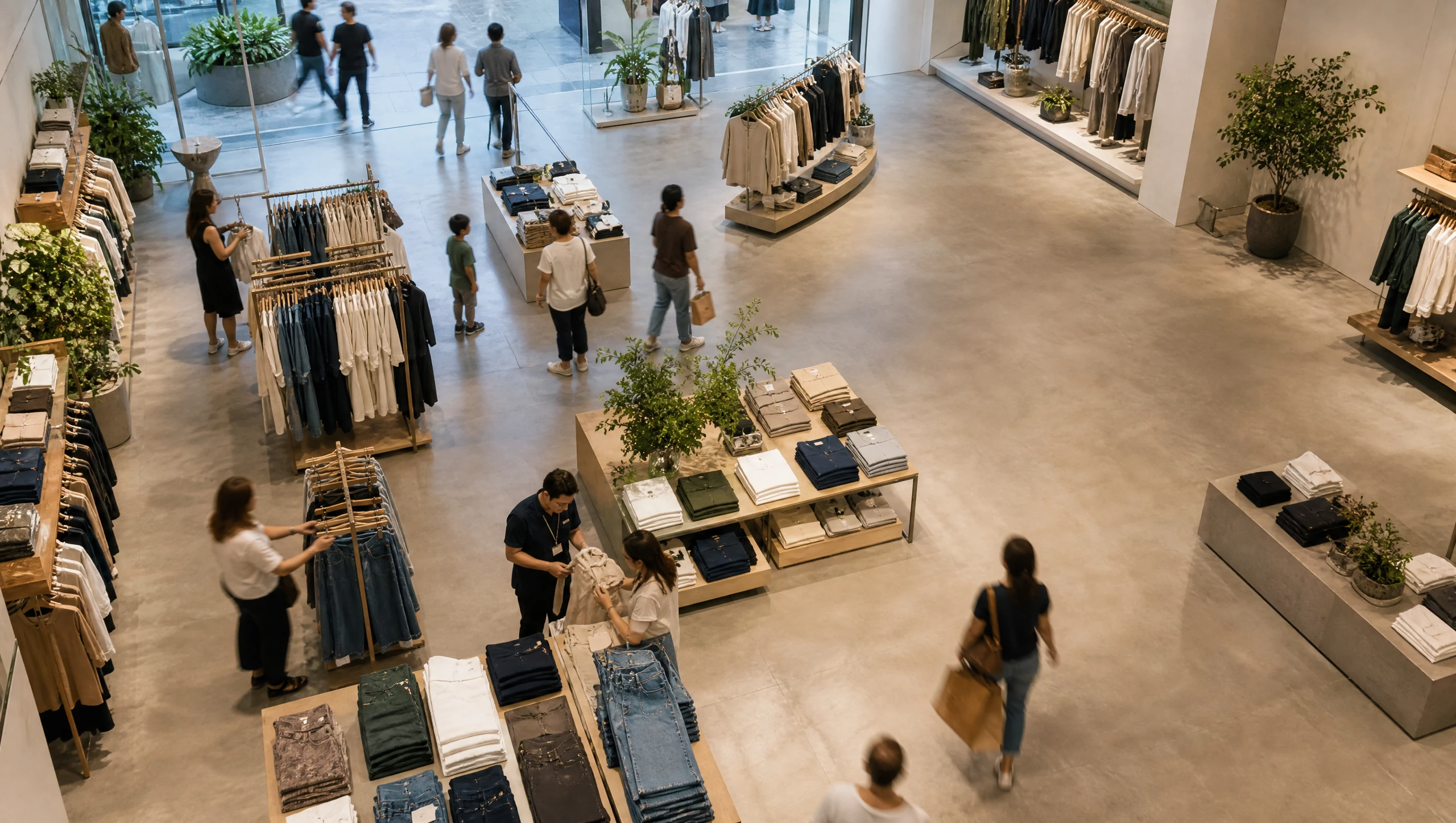 A store floor seen from a ceiling-mounted sensor's vantage point